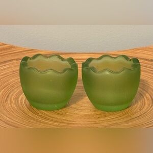 Vintage Stunning Green Frosted Glass Votive Candleholder Egg Holder  - Set of 2